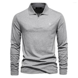 Men's Polos Spring Men's Cotton Long Sleeve Polo T Shirts For Men Zipper 2023 Arrival Brand Clothing