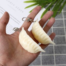 Creative Simulation Big Size PVC Dumpling Keychain Plastic Alloy Buckle Pendants Funny Food Keychains Jewellery Accessories