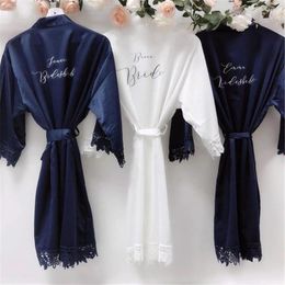 Women's Sleepwear Lace Custom Name Bride Robe Wedding Satin Silk Female Bathrobes Personalised Printed Bridesmaids Robes Unique Party Gifts
