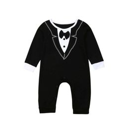 Car Dvr Jumpsuits 018M Baby Boy Romper Cute Born Infant Boys Bowtie Gentleman Party Long Sleeve Outfit Jumpsuit Summer Clothing Drop Dhts7