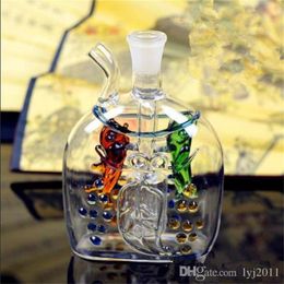 Flat type double fish glass flask Wholesale Glass bongs Oil Burner Glass Water Pipes Oil Rigs Smoking Rigs