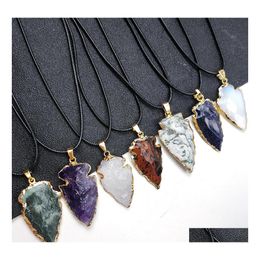 Pendant Necklaces Natural Agate Obsidian Healing Crystal Gilded Edge Arrow Original Quartz Stone Men Necklace Jewellery Drop Delivery P Dhc05