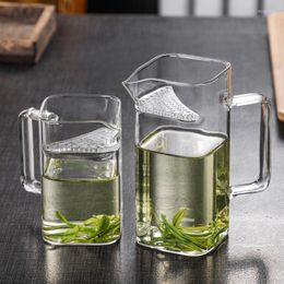 Wine Glasses 450MLgreen Tea Cup With Handle Thickened Heat-resistant Crescent Square Glass Green Divider Drinkware