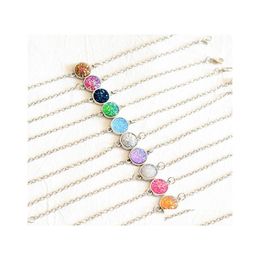 Charm Bracelets Fashion 12Mm Resin Druzy Drusy Bracelet Sier Colour Imitate Natural Stone Chain For Women Jewellery Drop Delivery Dhgvw