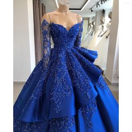 Party Dresses Blue Luxury Elegant Evening Long Sleeves Off The Shouder Beading Ruffles Ball Gown Women Prom Gowns Custom Made
