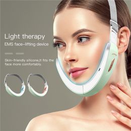 Face Massager CkeyiN Chin VLine Up Lift Belt Machine Blue LED Pon Therapy EMS Face Lifting Slimming Vibration Massager Double Chin Reducer 230217