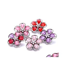 Clasps Hooks Wholesale Hollow Trendy Rhinestone Flower Snap Buttons Clasp 18Mm Metal Decorative Zircon Button Charms For Diy Snaps Dhcdz