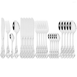 Dinnerware Sets 24Pcs Vintage Silver Cutlery Set Stainless Steel Knives Fork Coffee Tea Spoon Tableware Western Kitchen Flatware