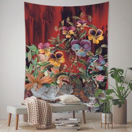 Tapestries Colourful Flower Oil Painting Tapestry Wall Hanging Ins Simple European Style Dormitory Living Room Mural Decor