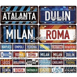 Italy City Licence Plate Metal Tin Sign Vintage Plaque Tin Sign Wall Decor Bar Decor Dulin Roma Milan Flag Poster Motorcycle Licence decoration SIZE 30X15CM w01