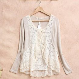 Women's Blouses Japanese Mori Girl Sweet Shirt Women Lace Ruffle Cute Long Sleeve Embroidery Cotton Linen Female Knitted Blusas Cardigan