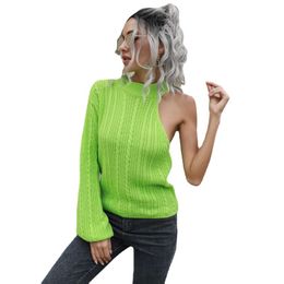 Women's Sweaters Fashion Women Design Sense One-shoulder Sweater Autumn Winter Ladies Long-sleeved Lantern Sleeve Knitted Pullovers Jumpers