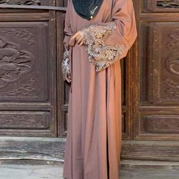 Ethnic Clothing Wepbel Sequins Dress Abaya Islamic Robe Muslim Women Long Sleeve Embroidered Hijab Ramadan Caftan