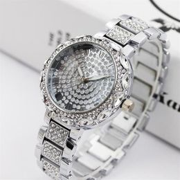 Women's Watches Women Golden Watch For Lady Luxury Designer Brand Crystal Diamond Bracelet Quartz Wristwatch Relogio Feminino257N