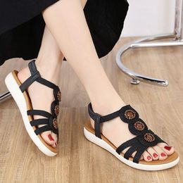 Sandals Woman Summer Vintage Wedge Casual Sewing Lady Shoes Bohemia Beaded Fish Mouth Open Toe Flats Slippers Pantoufle Femme