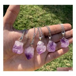 Pendant Necklaces Natural Crystal Stone Irregarity Necklace Reiki Healing Quartz Amethysts For Women Jewely Drop Delivery Jewelry Pen Dhmuj