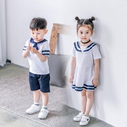 Clothing Sets Sister Brother Matching Clothes Set Sailor Summer College Toddler Girls Dress Short Sleeve Kids Boys Navy Costume
