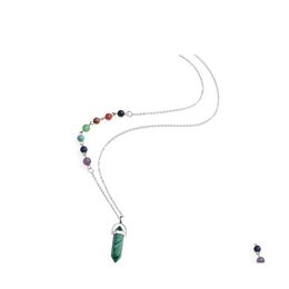 Pendant Necklaces Chakra Necklace Hexagonal Prism Stone Quartz Crystal Agates Turquoises Malachite For Women Accessories Drop Delive Dhb2E