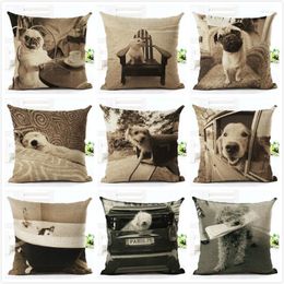 Pillow Cute Dog Printing Cover Cotton Linen Throw Case For Sofa Decorative Pillowcase Almohada ZT86