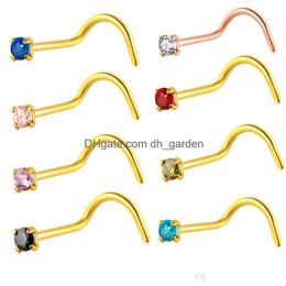 Nose Rings Studs Crystal Sier Gold Rose Surgical Steel Ear Body Jewellery Y Piercing Cartilage 100Pcs 20G Drop Delivery Dhgarden Dhzx1