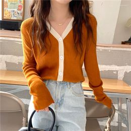 Women's Knits 2023 Women Sweater Cardigan Cotton V-Neck Long Sleeve Button Spring Autumn Casual Fitted Lady Knitwear Clothing Coat