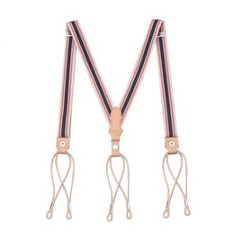 Suspenders 25cm Gentleman Retro First Layer Cowhide Trousers Sling Elastic Suspender Leather Belt For Men Women Button Strap 230217