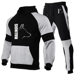 Men's Suits 2023 Silly Dog Belgian Malinois Mens Fashion Tracksuits Autumn Hoodies Sweatpants Two Pieces Hooded Clothes