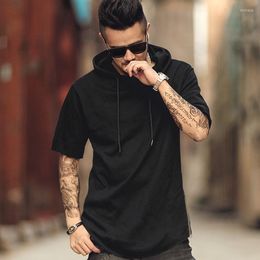 Men's Hoodies Men Spring Solid Hooded Black Short Sleeve Sweatshirt Metrosexual Fashion Cotton Casual Brand Design SA-8