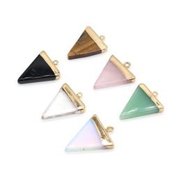 Charms 25X32Mm Natural Stone Rose Quartz Tigers Eye Opal Triangle Pendant Diy Earrings Necklace Jewellery Making Drop Delivery Finding Dhfvz