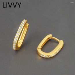 Hoop Earrings LIVVY Silver Colour Fashion Geometric Oval Micro-set Zircon For Women Punk Creativity Rectangle Party Jewellery 2023