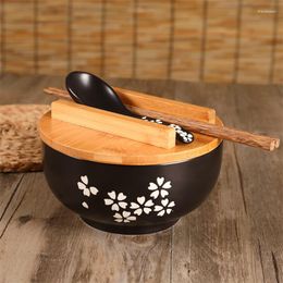 Bowls Japanese Style Rice Noodle Bowl With Spoon Chopsticks Kitchen Tableware Ceramic Salad Soup Container