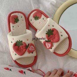 Slippers Slippers Cute Strberry Plus Autumn House Slides Female Flip Flops Women Winter Home Warm Furry Linen 0218V23