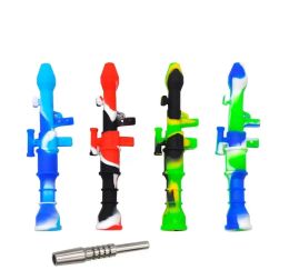 Wholesale Creative Gun style Silicone Collector Mini Water Pipes with metal Nail 10mm smoking Concentrate Dab Straw