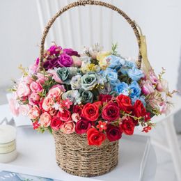 Decorative Flowers White Artificial Silk Roses Bridal Bouquet Fake Plants For Home Year Christmas Wedding Garden Party El Decoration