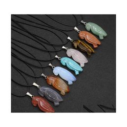 Pendant Necklaces Natural Crystal Semiprecious Stone Bird Shape Necklace Rose Lots Quartz Healing Crystals Rope Chain Collar Carshop Dhttr