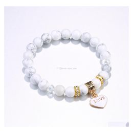 Charm Bracelets Fashion White Turquoise Natural Stone Bracelet Gold Plated Heart Love Bangles For Women Yoga Jewellery Drop Delivery Dhizo