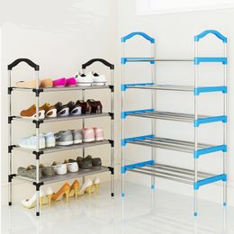 Storage Holders Racks Simple Multi-layer Shoe Rack Stainless Steel Shoe Organizer Door Bedroom Shoes Cabinet Storage Living Room Folding Hanger Home 230217