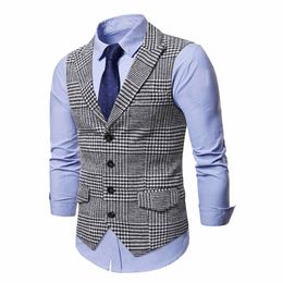 Men's Vests Mens Suit Vest Fashion Slim Fit Thin Plaid Men Waistcoat Tops Business Vest Waistcoat Man England Style Male Casual Suits Vests 230217