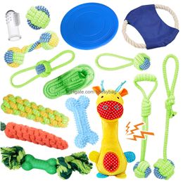 Dog Toys Chews Puppy Teething Chew Durable Rope Interactive With Plush Squeaky Toy For Small Medium Dogs Gift In Christmas/ Birthday Amnj4