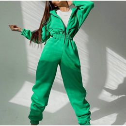 Women's Two Piece Pants Casual Women Basic Hoodie Two Piece Sets Zipper Drawstring Jacket Outerwear And Elastic Pencil Pant Suit Autumn Winter Tracksuit 230217