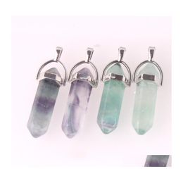 Charms Fluorite Pendum Hexagon Prism Crystal Natural Stone Pendant Quartz Women Men Necklace Finding Jewelry Drop Delivery Findings Dhjda