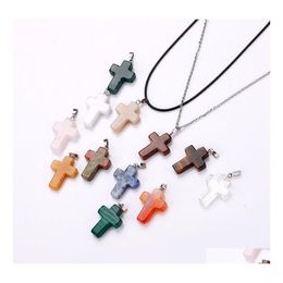 Pendant Necklaces Natural Crystal Rose Quartz Stone Cross Shape Necklace Chakra Healing Jewelry For Women Yydhhome Drop Delivery Pend Dhzu9