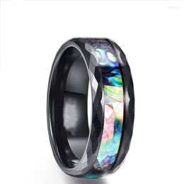 Wedding Rings High Quality Titanium Ring For Men.Pure Black Surface With Long Colourful Shell Stainless Steel Ring.Noble Qualities Of Man