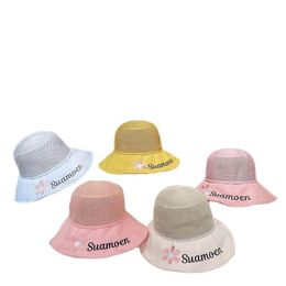 Wide Brim Hats Summer Styles English Letters In The Big Children's Straw Hat Flower Side Large Girls Seaside Beach Casual Travel Sun