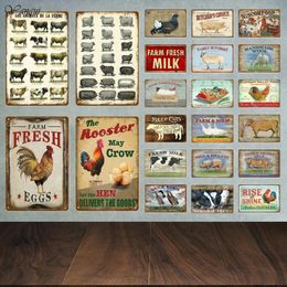 Farm Fresh Milk art painting Tin Signs Beef Cuts Duck Eggs Vintage Metal Plaque Farmhouse Wall Decor Cow Pig Retro Metal Personalised Poster decor size 30X20CM w02