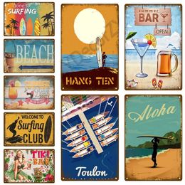 Hawaii Surf art painting Retro Plaque Metal Sign Wall Art Tin Sign Wall Posters Vintage Room Home Decorations Bar Accessories Decor Interior size 30X20CM w02