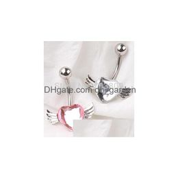 Navel Bell Button Rings Factory Wholesales 12Pcs Mix 2 Colour New Wing Dangle Body Jewellery Heart Belly Ring Bar Earring For Dhgarden Dhxqs