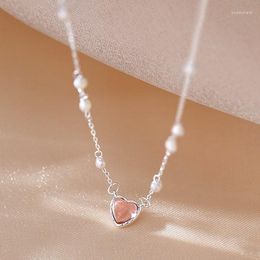 Pendant Necklaces Fashio Opal Love Heart Charm Round Pearl Bead Necklace For Women Girls Wedding Statement Party Jewellery Choker Dz503