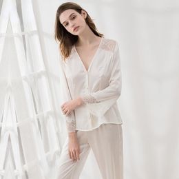 Women's Sleepwear 19mm Silk Pajamas Set Women Summer Sexy White Natrual Fabric High Quality Clothing