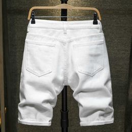 Men's Shorts new White jeans shorts men Ripped Hole Frayed Knee length classic simple Fashion Casual Slim Denim shorts Male high quality J230218